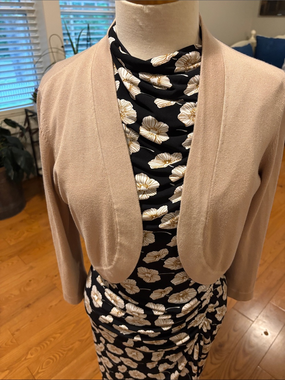 Talbots Tan Cropped Open-Front Cardigan